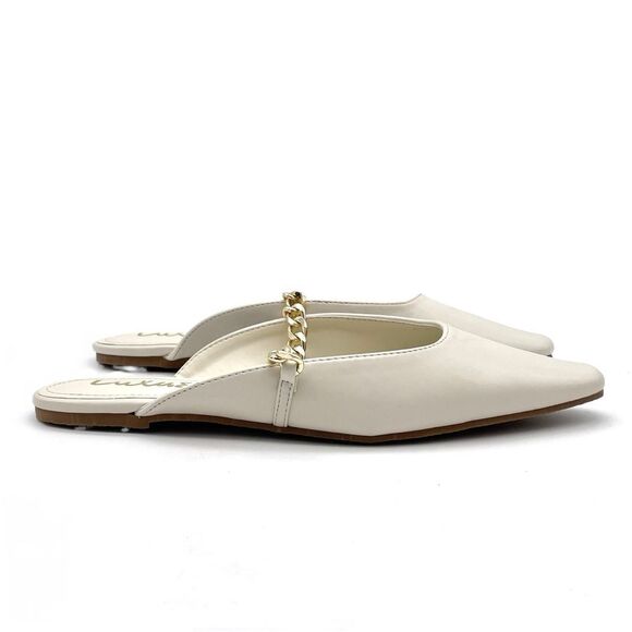 Lulus Lavareta White Chain Pointed-Toe Loafer Slides Cream Off-White Size 7.5 - Picture 9 of 16